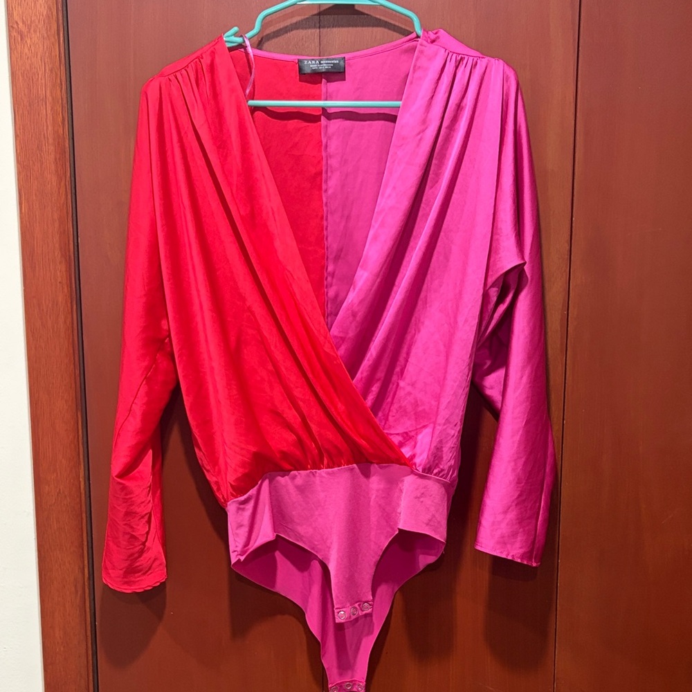 Zara Red and Pink Crossbody Bodysuit